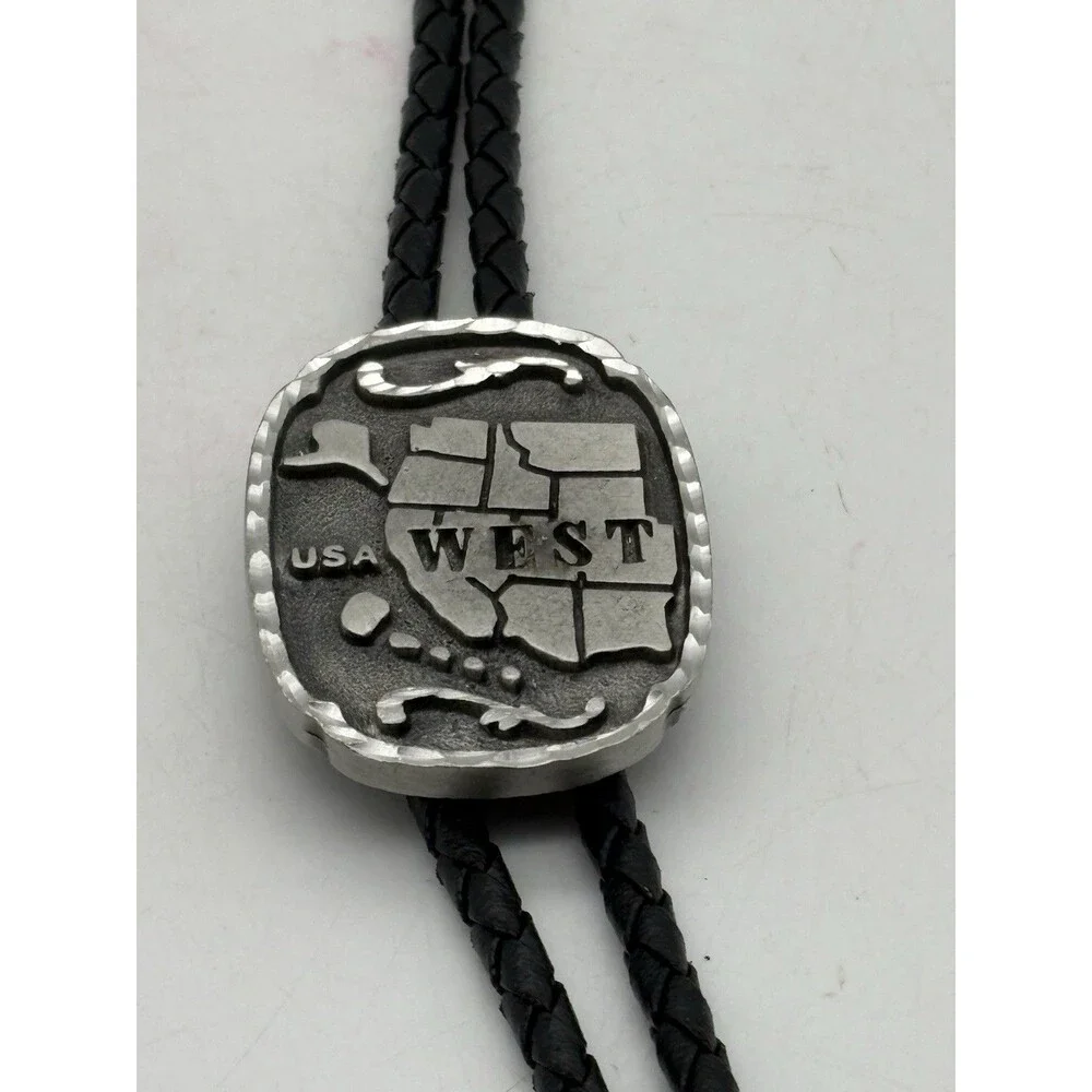 Vintage USA West Map Bolo Tie Colorado Silver Star Made USA Western Cowboy